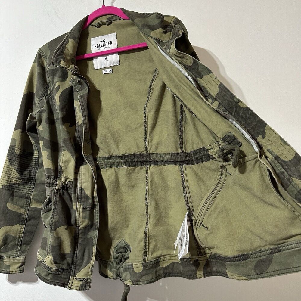 Hollister Utility Green Camo  Camouflage Jacket Women's Size M Drawstring Waist - Picture 14 of 15